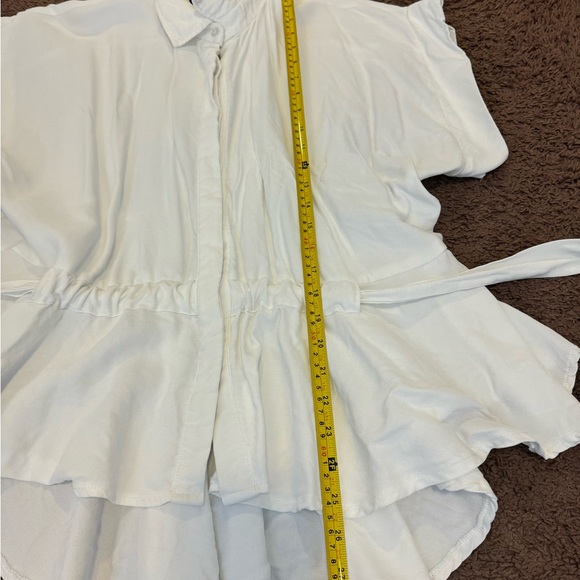 Floriane Fosso White Tie Back Peplum Blouse Top Button Down High Low M L - Picture 7 of 8